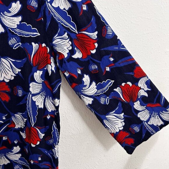 J. Crew Women's Navy Blue Red Floral 3/4 Sleeve Beach Tunic Coverup Size L Vacay - Picture 4 of 10